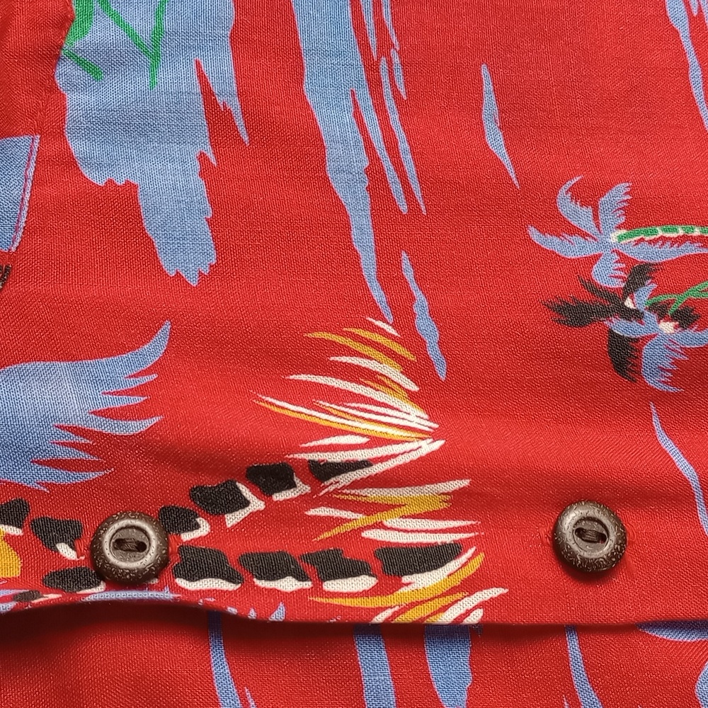 Vintage Kennington California Hawaiian Button Up Shirt Red & Blue Mens Large - Picture 5 of 10